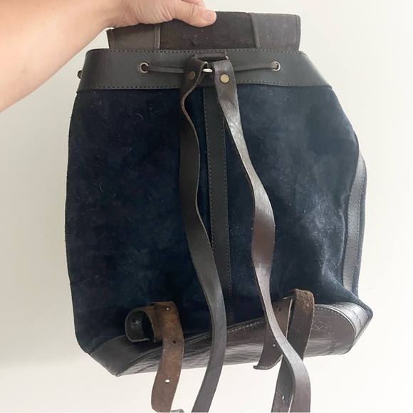 Vintage Tooled Leather Suede Woven Backpack Boho Vintage Rucksack Mochata 90's - Picture 4 of 11